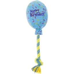 Birthday Balloon Plush with Rope Squeaky Dog Toy, Blue, Small/Medium