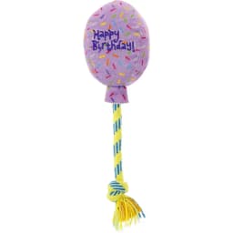 Frisco Birthday Balloon Plush with Rope Squeaky Dog Toy, Purple, Small/Medium
