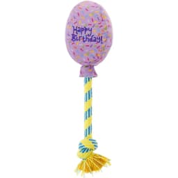 Frisco Birthday Balloon Plush with Rope Squeaky Dog Toy, Purple, Medium/Large