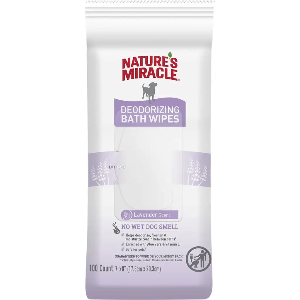 Nature's Miracle Deodorizing Dog Bath Wipes, 200 count, Lavender