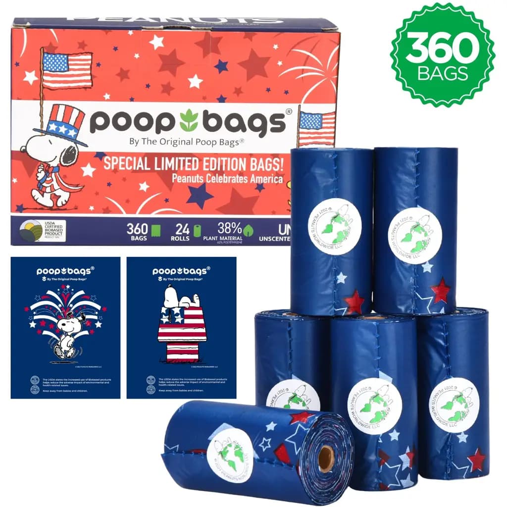 The Original Poop Bags Peanuts USDA Biobased Dog Poop Bags, 360 count, Unscented, Americana