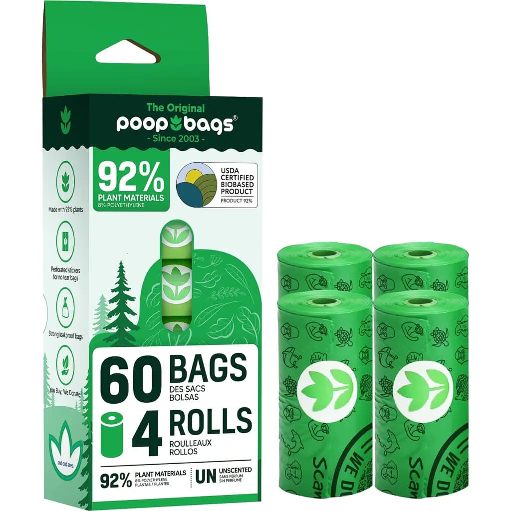 The Original Poop Bags® USDA Certified 92% Plant Based Dog Waste Bags, 60 count