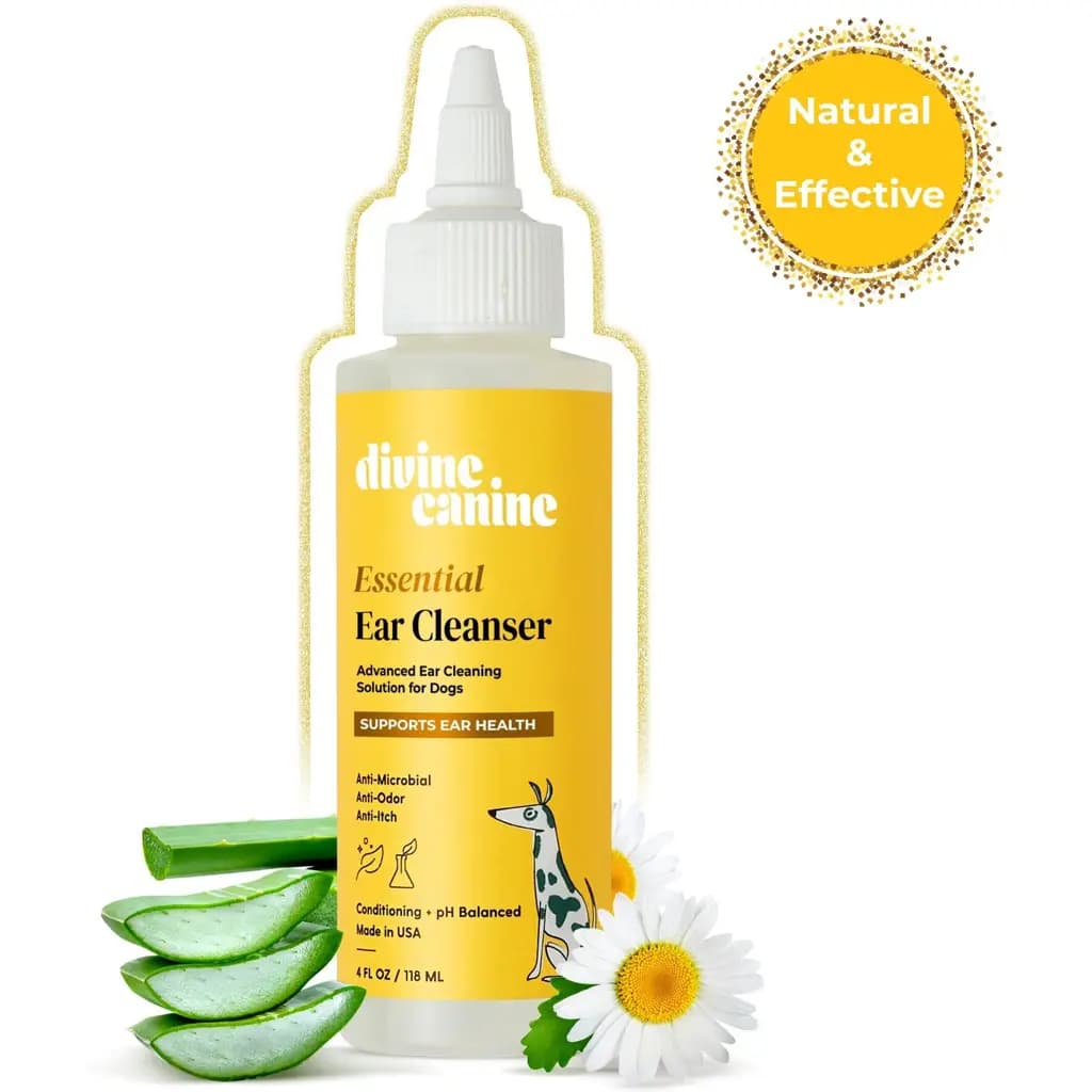 Divine Canine Essential Ear Cleanser, Anti-Microbial & Anti-Odor Solution Dog Ear Cleaner, 4-fl oz bottle