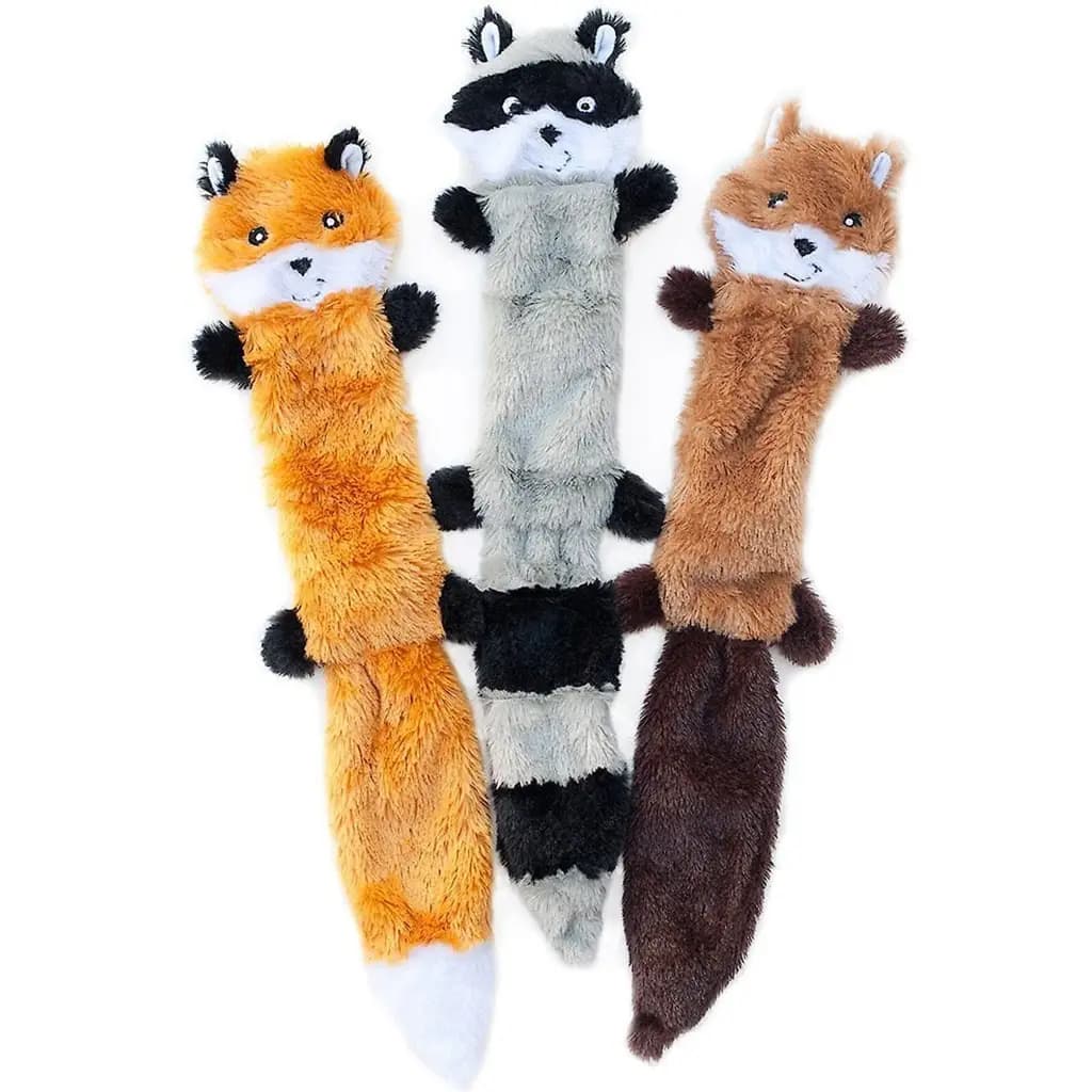ZippyPaws Skinny Peltz No Stuffing Squeaky Plush Dog Toys, 3-pack, Large