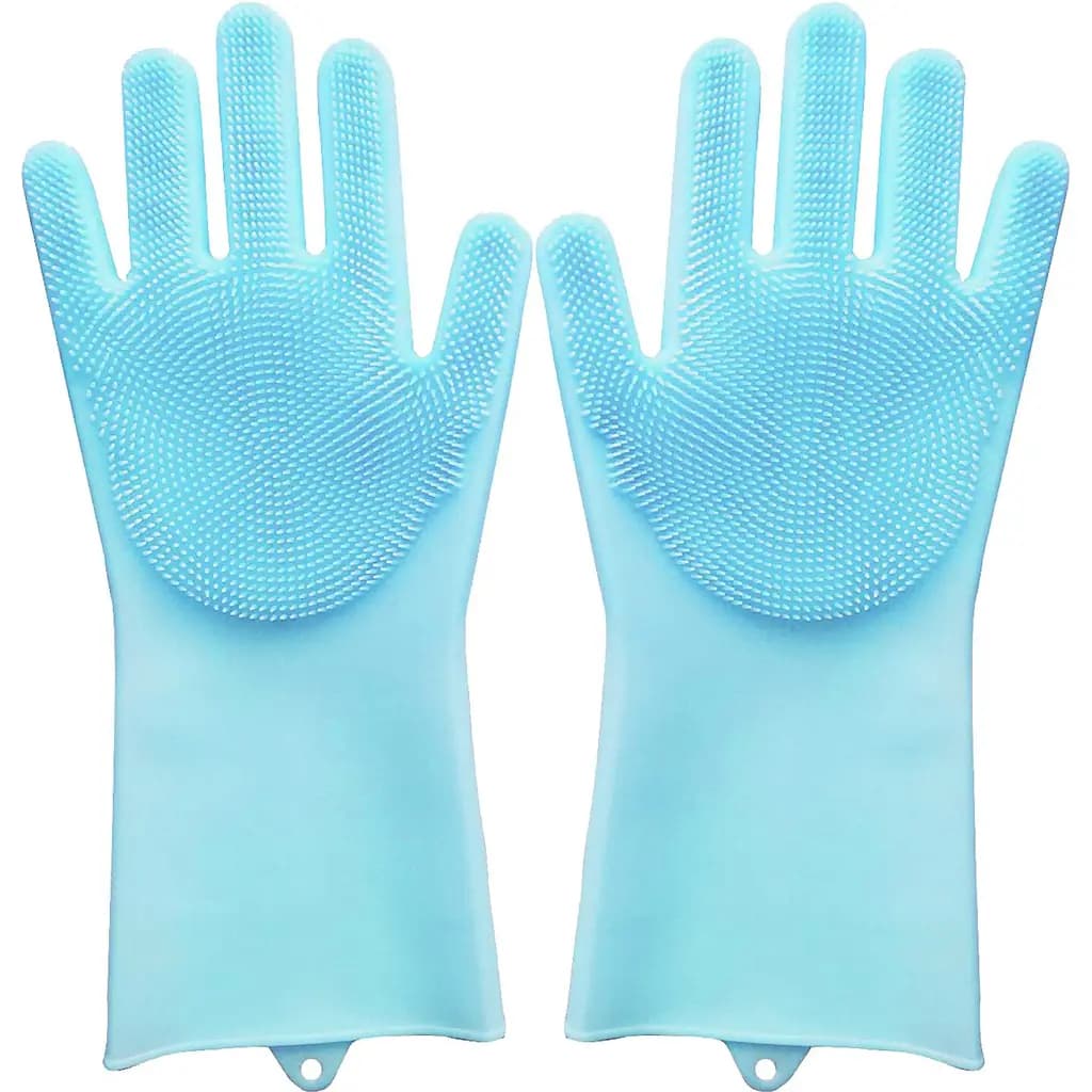 Long Sleeve Silicone Bathing Gloves with Foam Scrubbing Bristles for Dogs & Cats, Medium