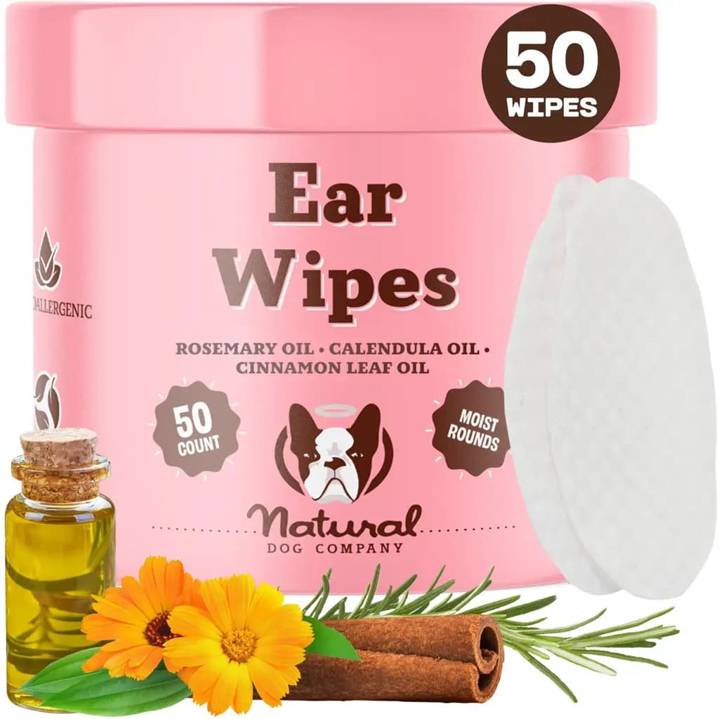 Natural Dog Company Ear Dog Grooming Wipes, 50 count