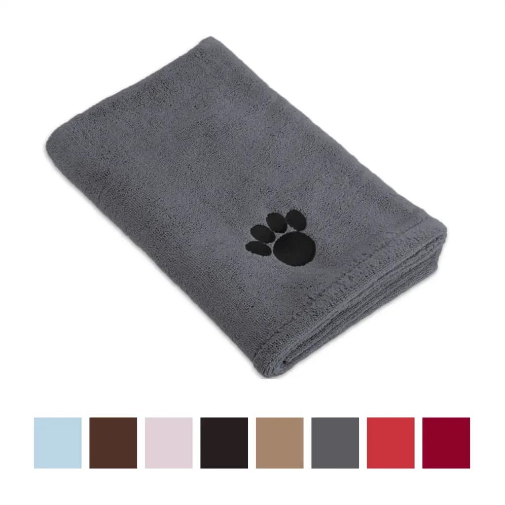 Embroidered Paw Print Microfiber Bath Towel, Gray