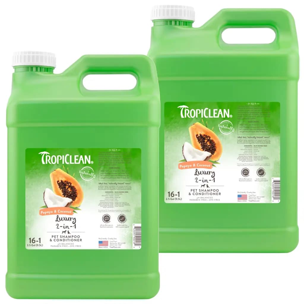 TropiClean Luxury 2-in-1 Papaya & Coconut Dog Shampoo & Conditioner, 2.5-gal bottle, bundle of 2