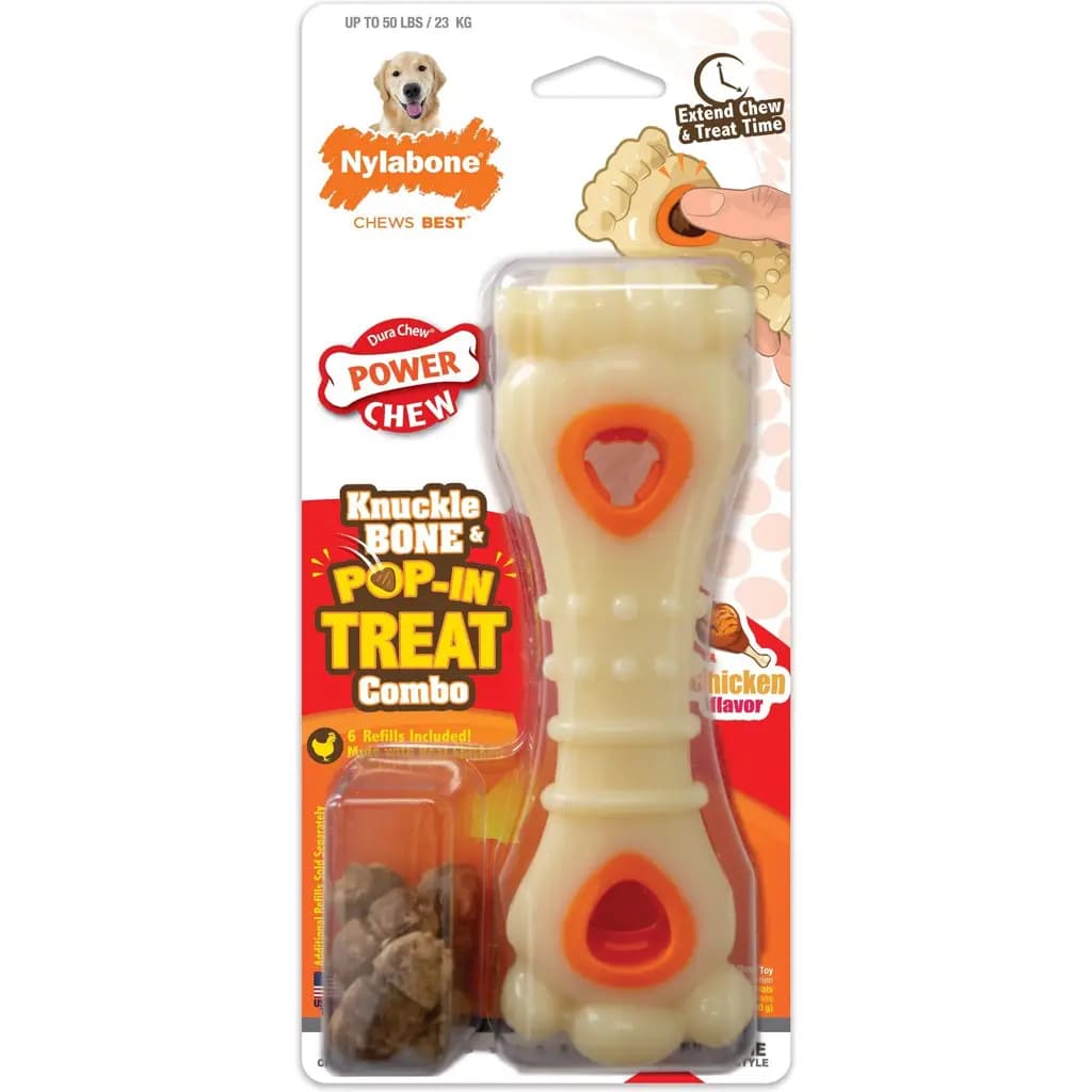 Power Chew Chicken Flavored Knuckle Bone & Pop-In Treat Toy Combo Dog Chew Toy, Large