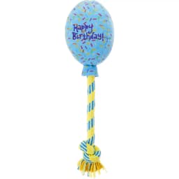 Birthday Balloon Plush with Rope Squeaky Dog Toy, Blue, Medium/Large