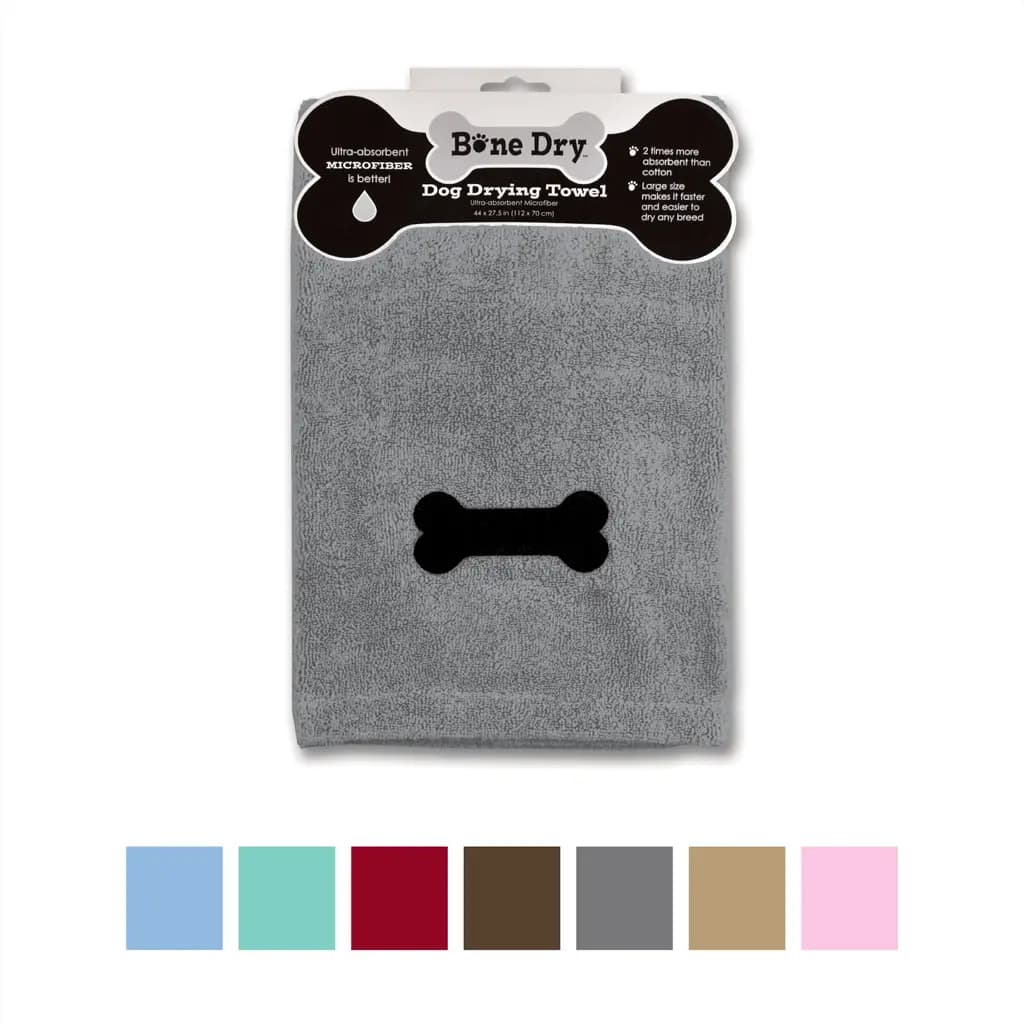 Bone Dry Embroidered Bone Microfiber Dog Bath Towel, Gray