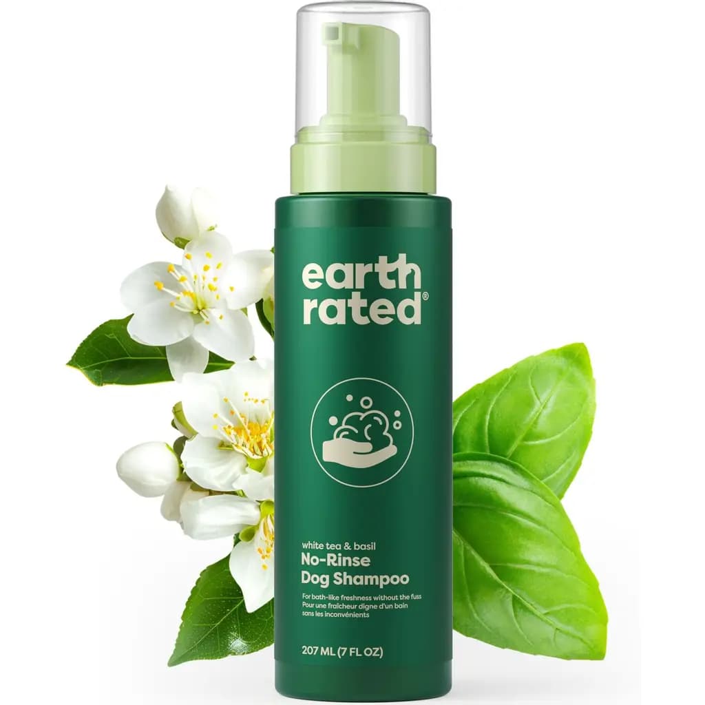Earth Rated No-Rinse Foaming Dog Shampoo, White Tea & Basil Scent, 7-fl oz bottle